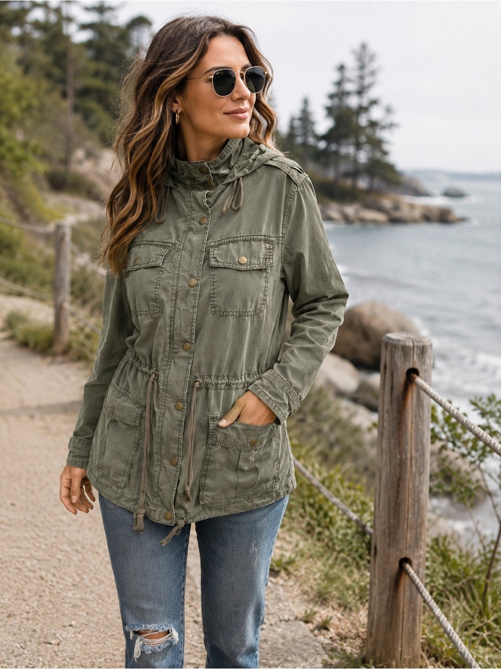 Olive Green Utility Anorak Jacket — Size XS